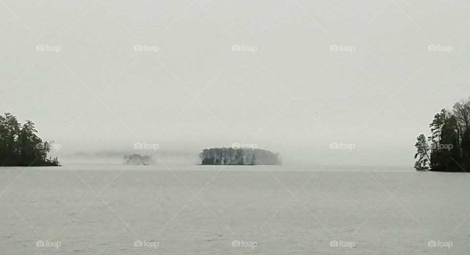 foggy day on the lake.