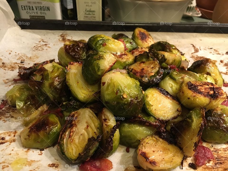Oven roasted brussel sprouts from the garden 