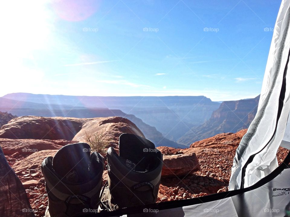 Waking for my last day after hiking down and out of the Grand Canyon over 4 days. This view encapsulates the whole experience. Stunning beauty achieved by the hard work of my hiking boots.
