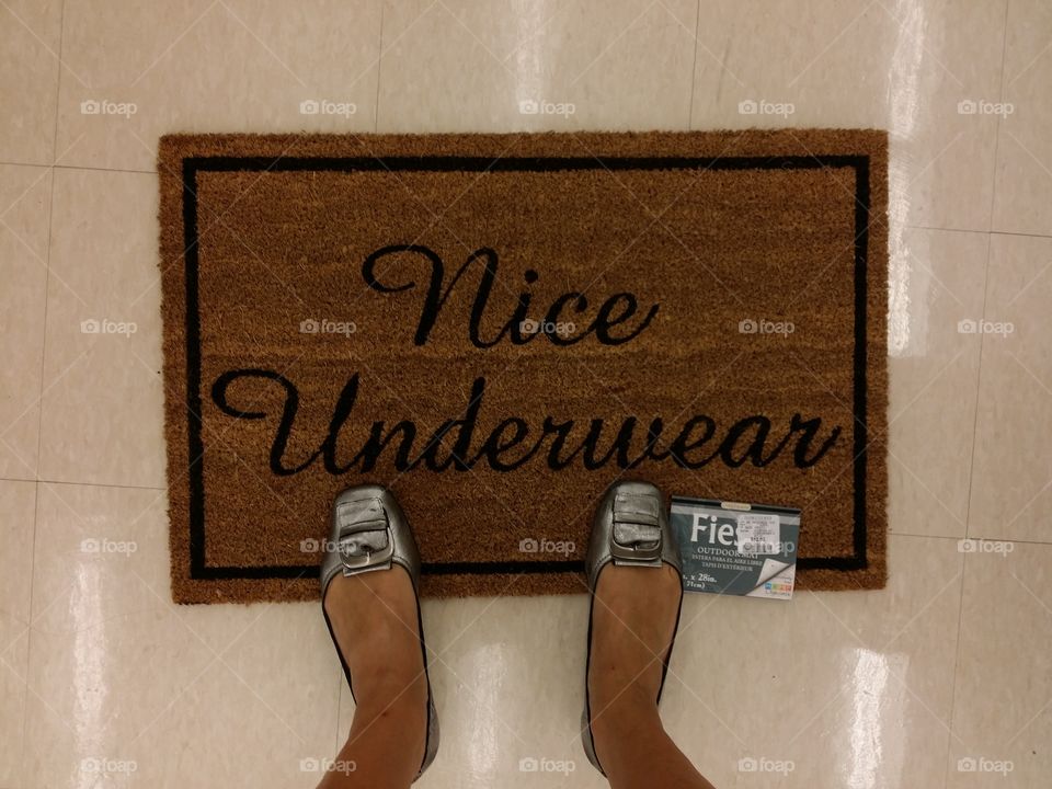 Funny doormat,  nice underwear with feet
