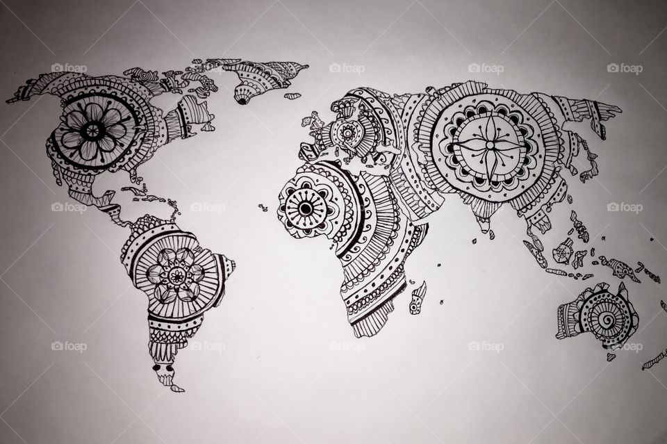 World map with design on white background