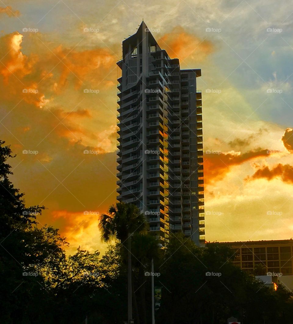Incredible sunset on skyscraper 