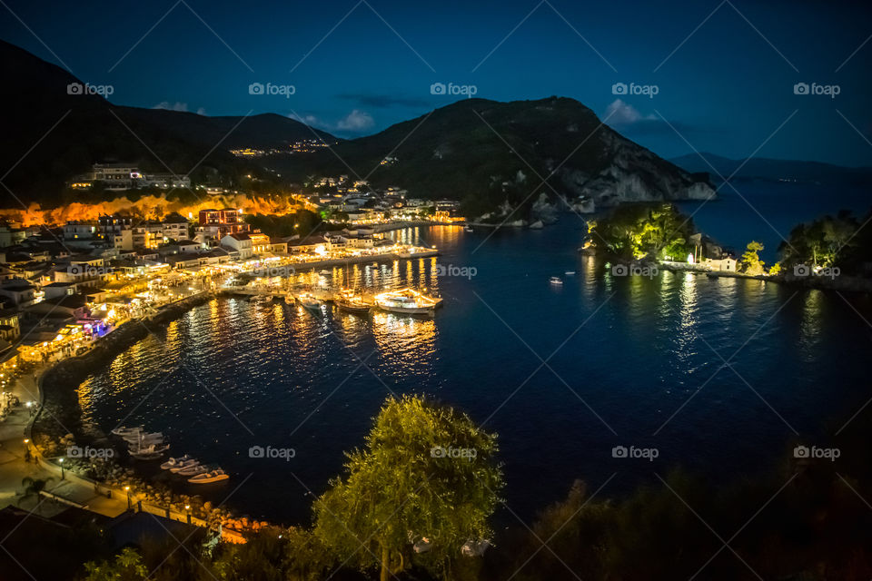 The Harbor Of Beautiful Parga Village By Night In Greece,Epirus Region
