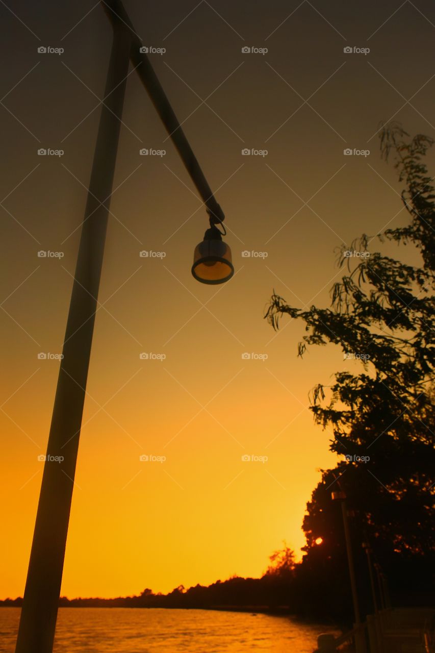 lamp in sunset