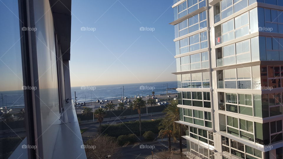 A view of the sea from a hotel room in Barcelona 