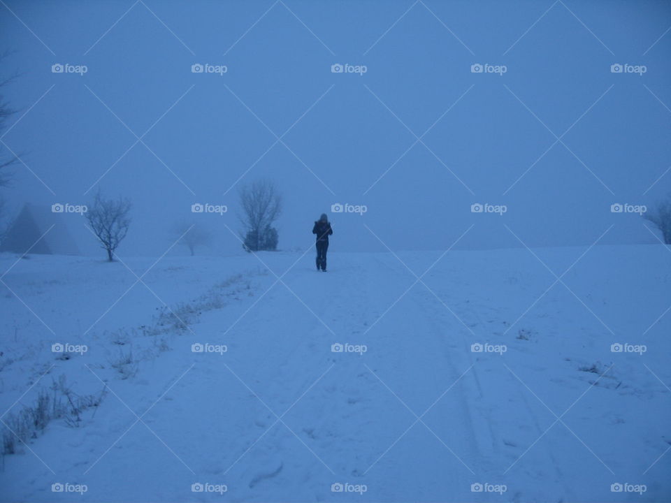 woman in snow storm