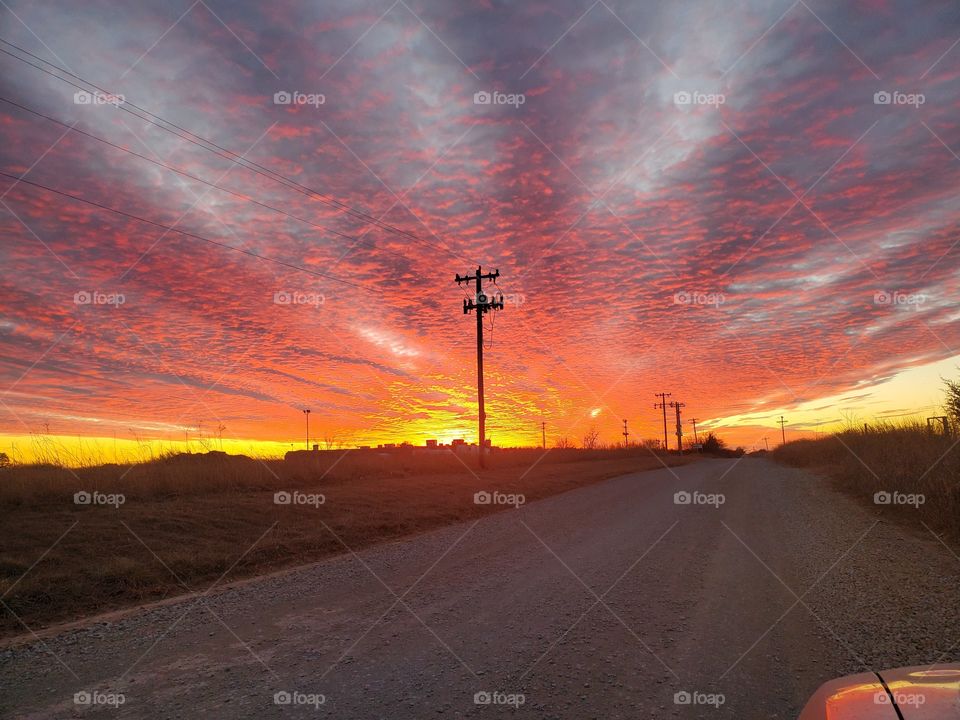 The dirt roads and beautiful sunset in Oklahoma.