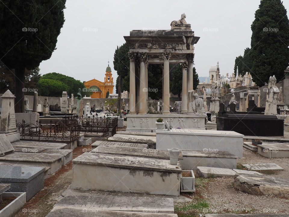 View of the jewish cemetery at the château in Nice, France.