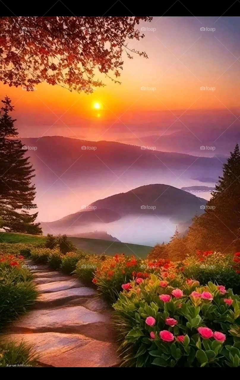 A very beautiful picture, and there is no better picture than it. There is no better picture of green herbs and colorful, red and white roses than it. Glory be to God, the natural and picturesque view, and there is no more