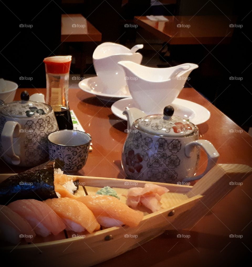 Japan Boat Sashimi Sushi Rice Soup Tea