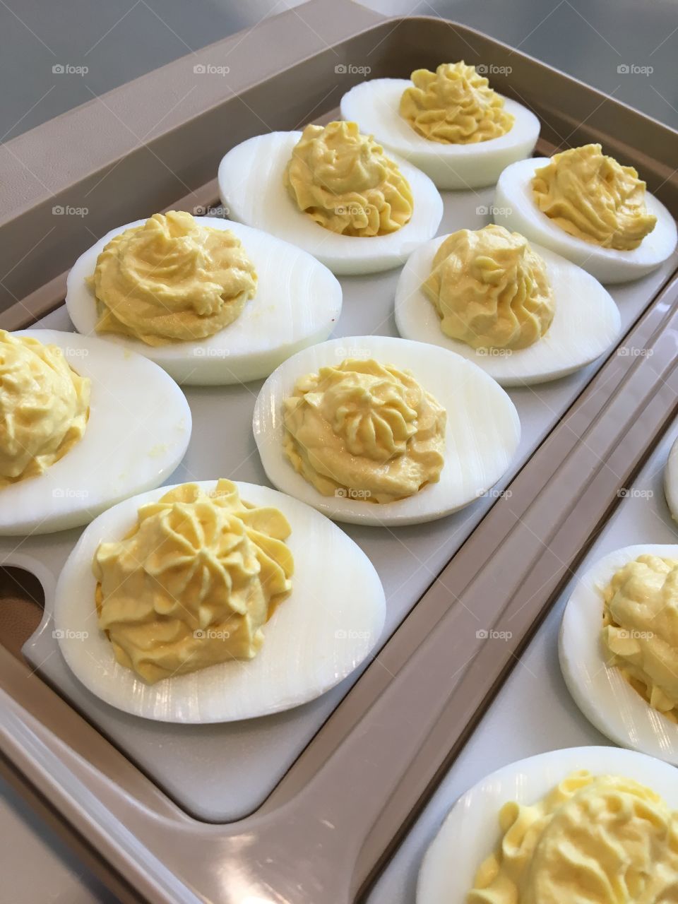 Deviled Eggs in a Retro Tupperware Tray