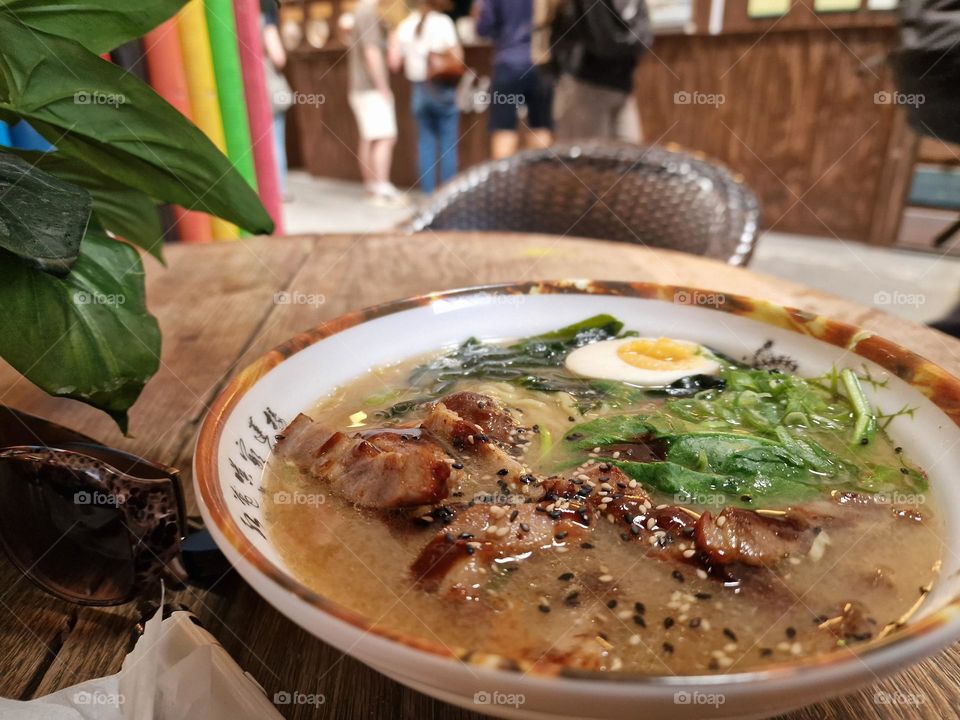 autumn hot ramen soup in shades of brown