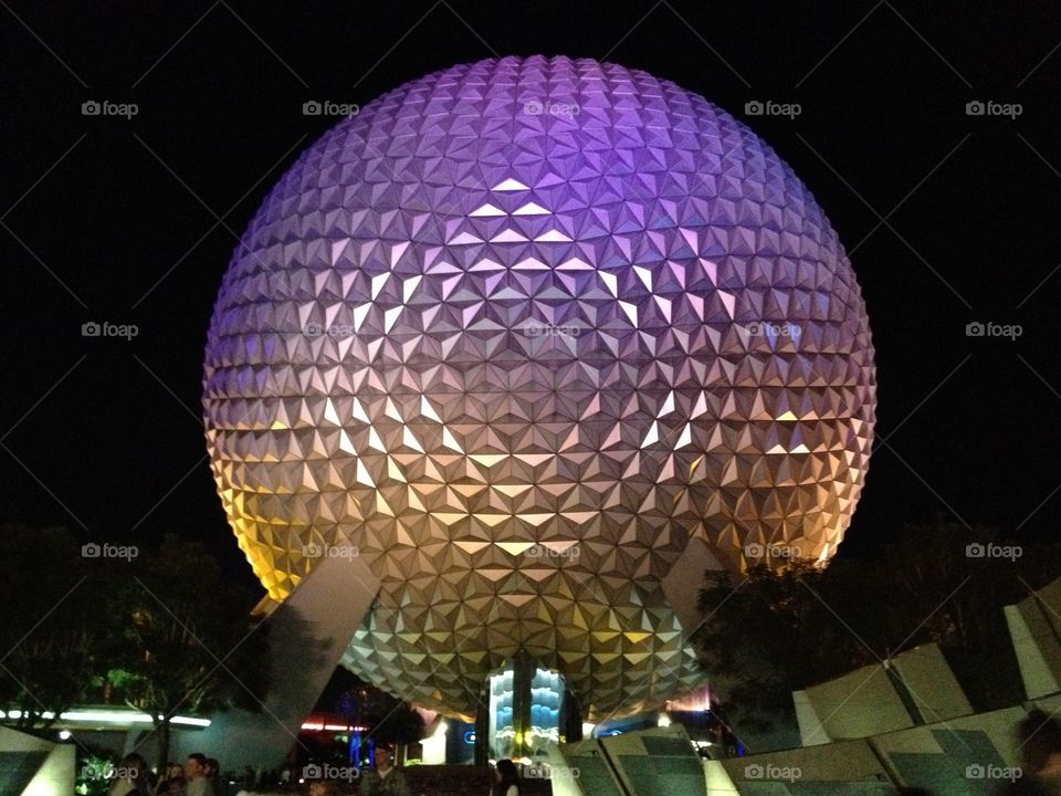 Epcot Spaceship Earth at night 