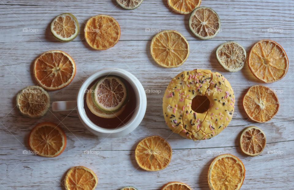 Cup of tea and donuts