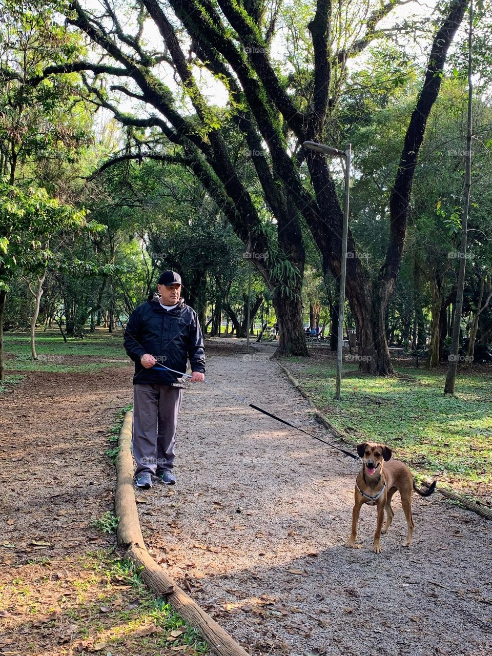 Man walking his dog in the park