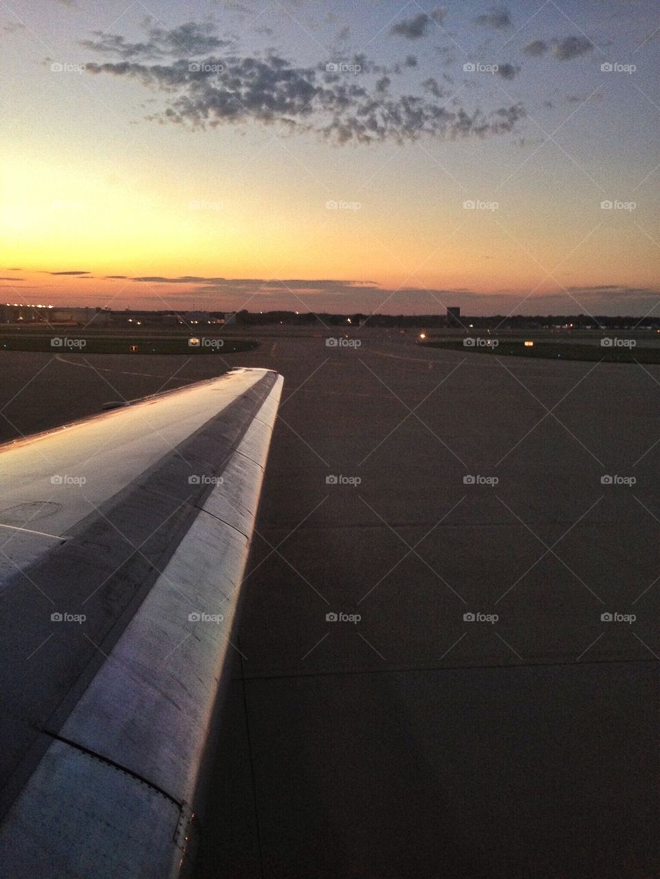 Airplane wing sunset 