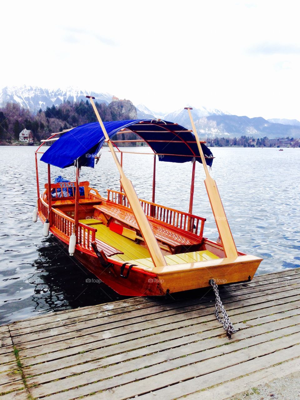 boat on the water in bled lake slovenia . boat on the water in bled lake slovenia 