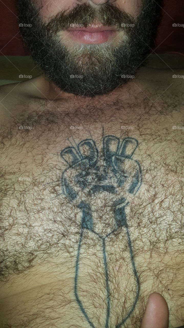 awesome beard with freak power chest tat