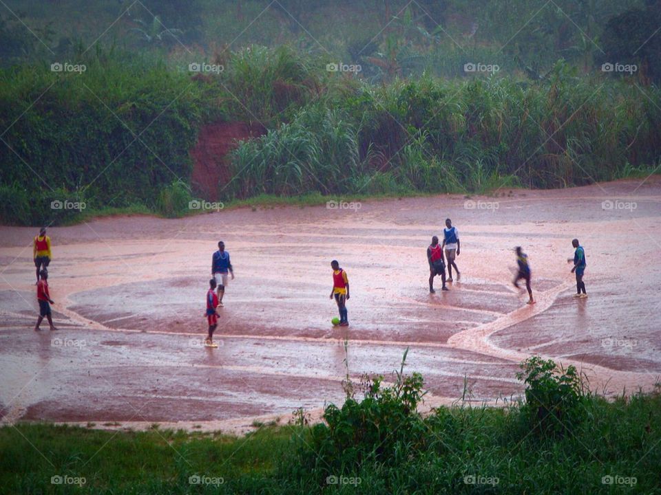 Soggy soccer practice, Yaounde, Cameroon