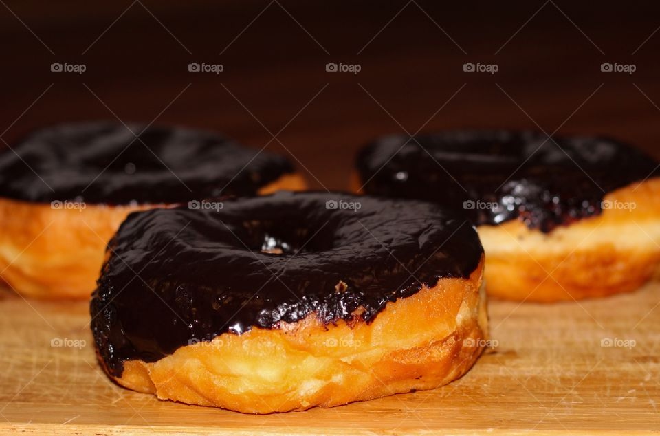 Delicious chocolate donuts.