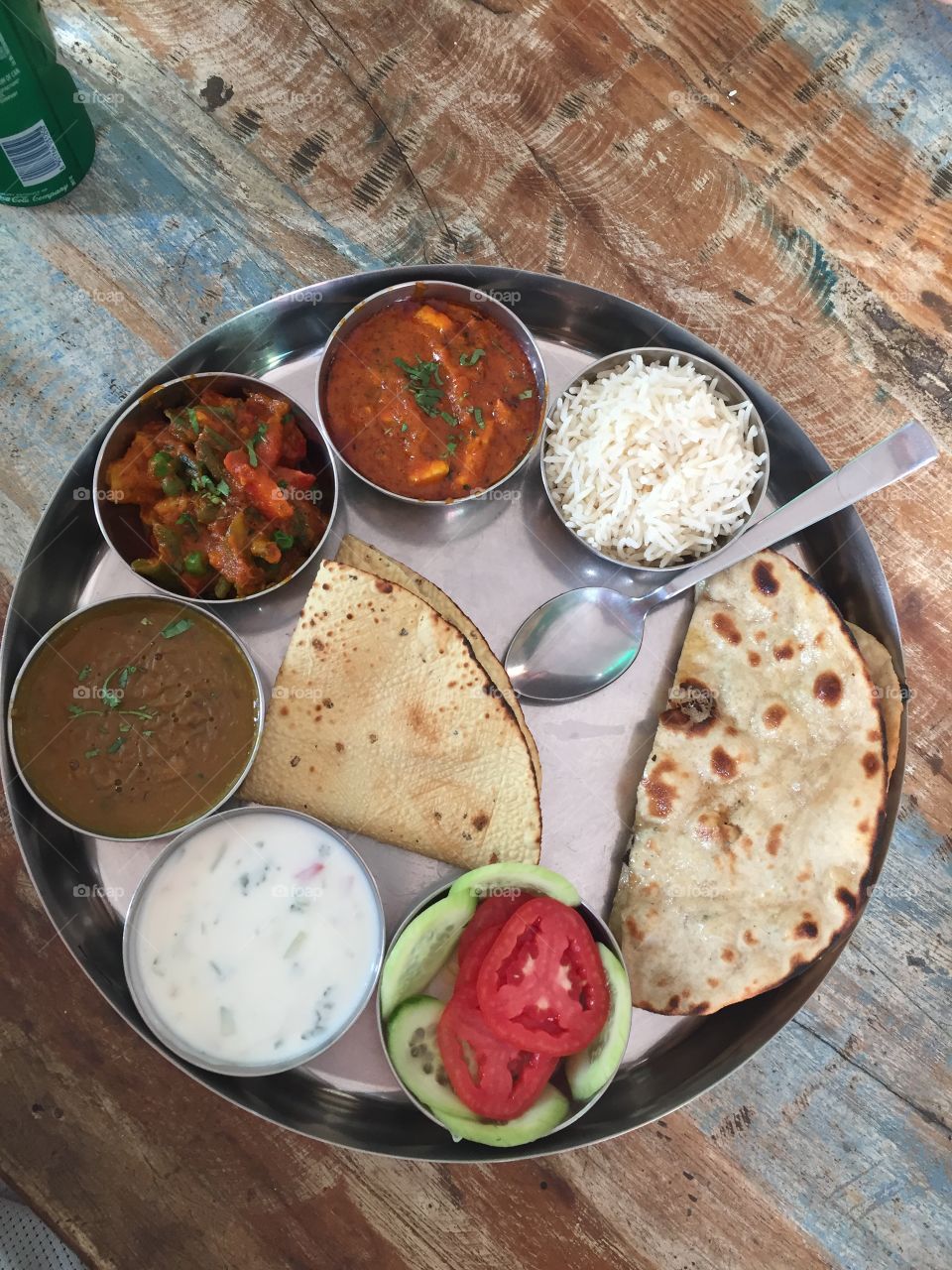 Thali in india. The best way to sample different curries and breads. This one was in Varanasi 