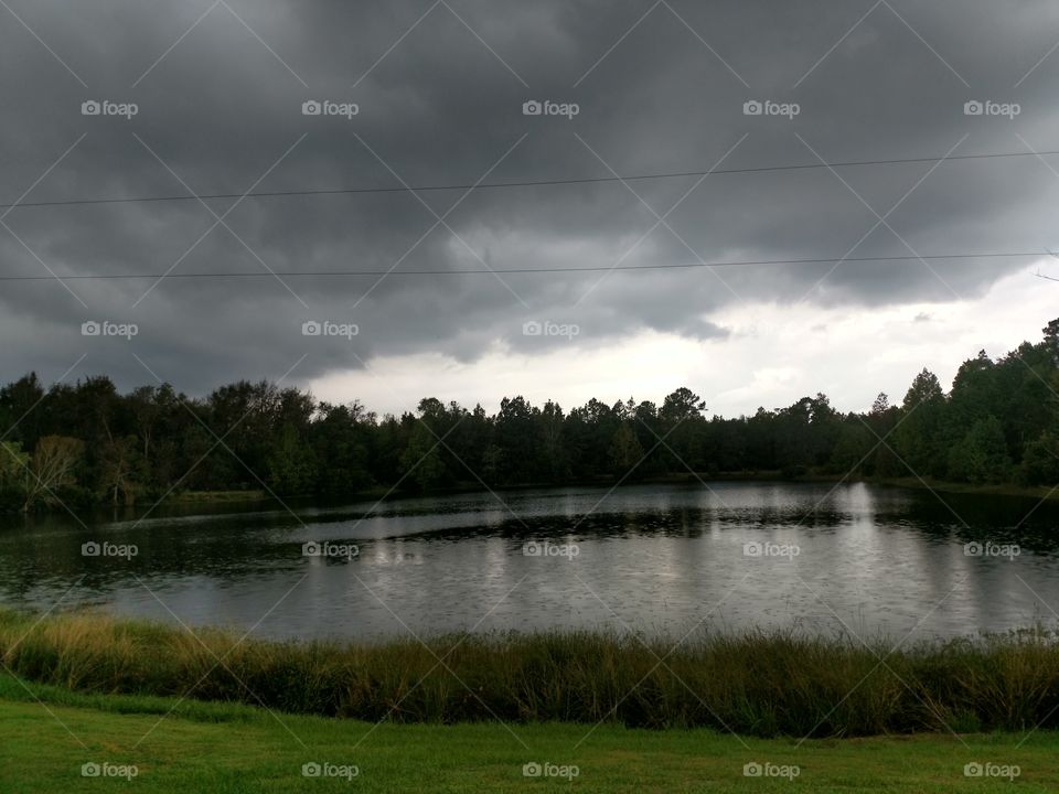 rain, storm, outside, pond