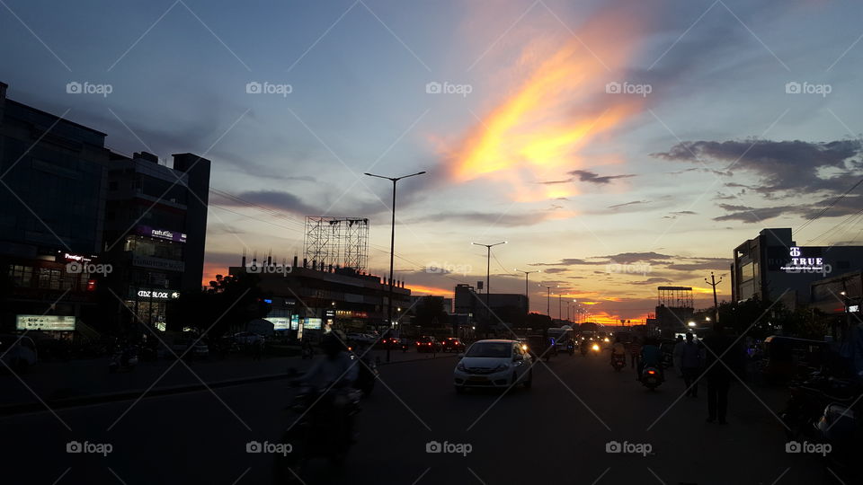 #sunset #blue #orange #lights #vehicles #onroad #highway #streetphotography #streetlights #dusk