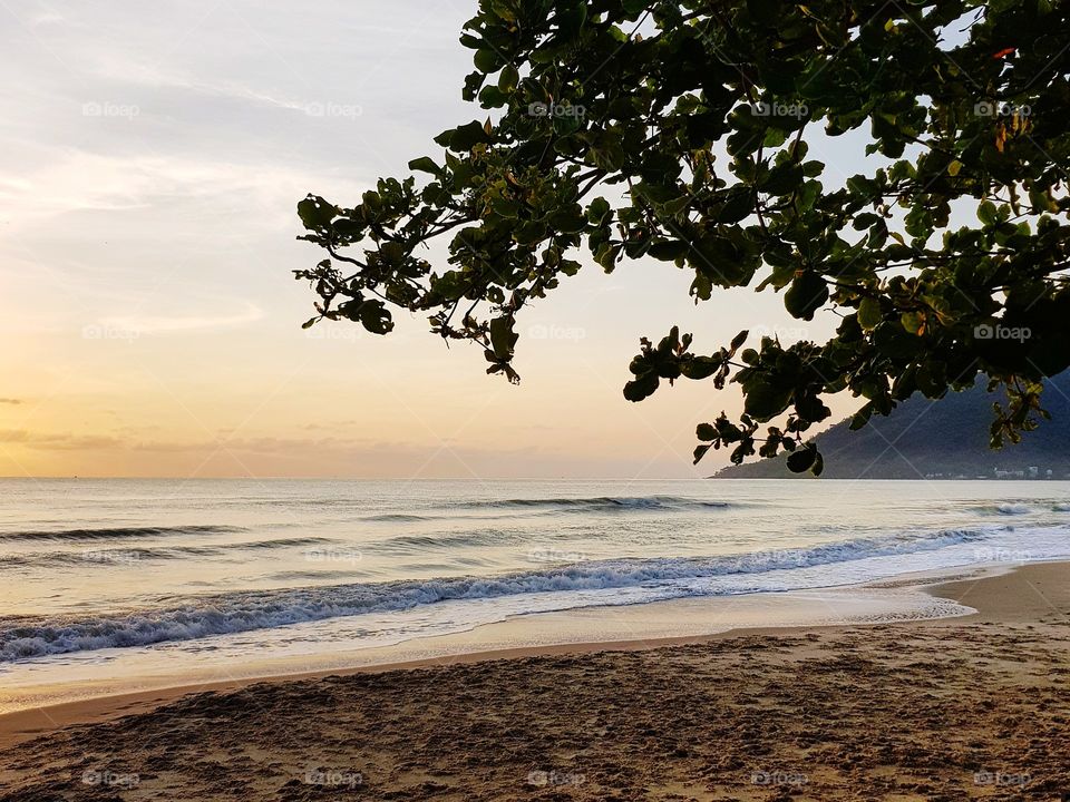 Scenic view of beach against morning sky