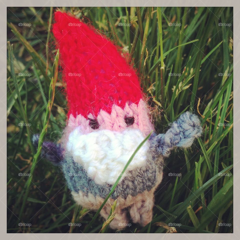 Knitted Gnome on grass