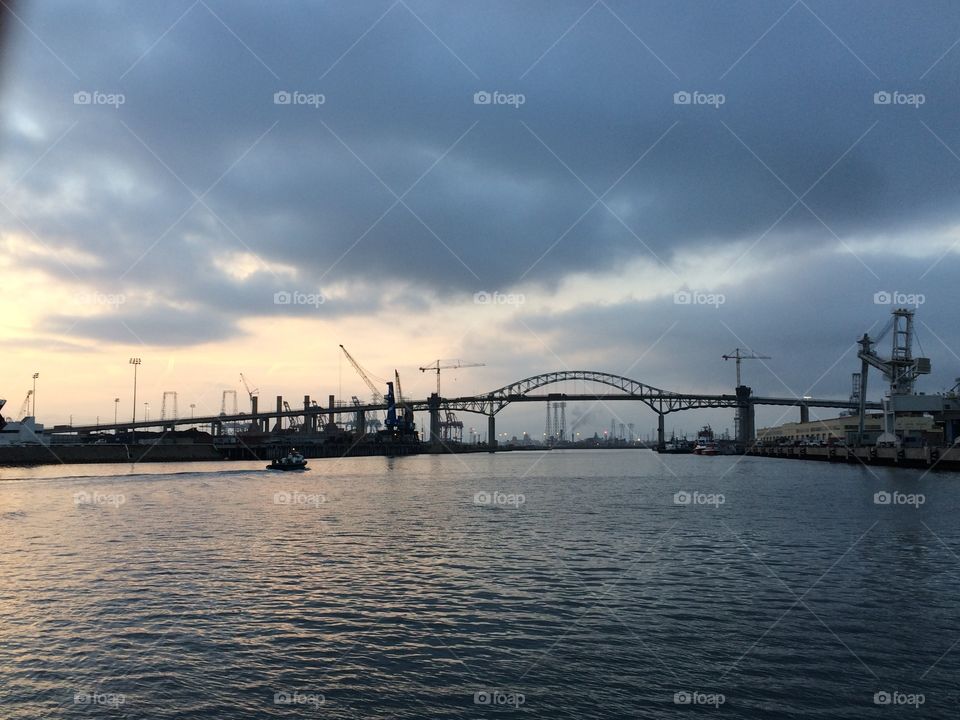 Port of Long Beach bridge and cranes 