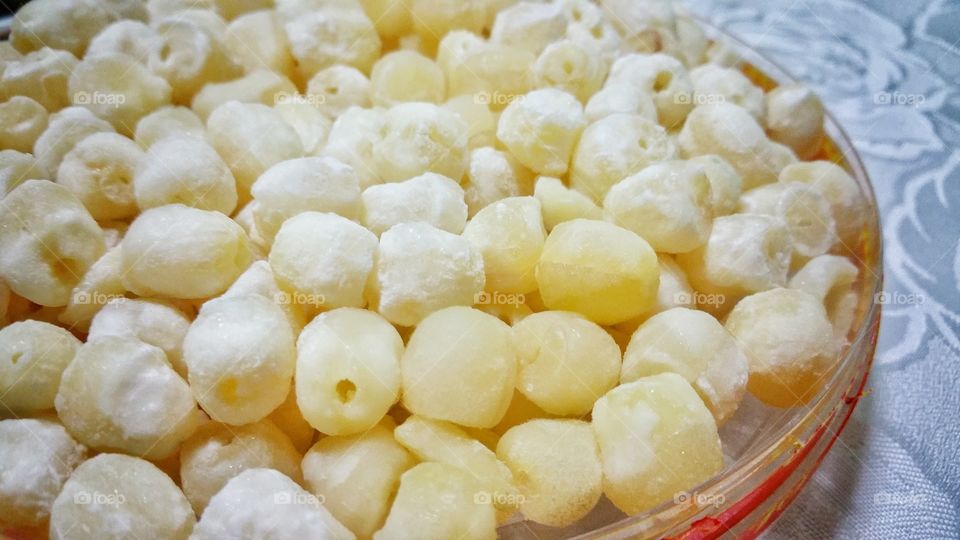 Candied lotus seeds - A popular Chinese New Year treat. Usually served to friends and families when they visit to welcome the good will.