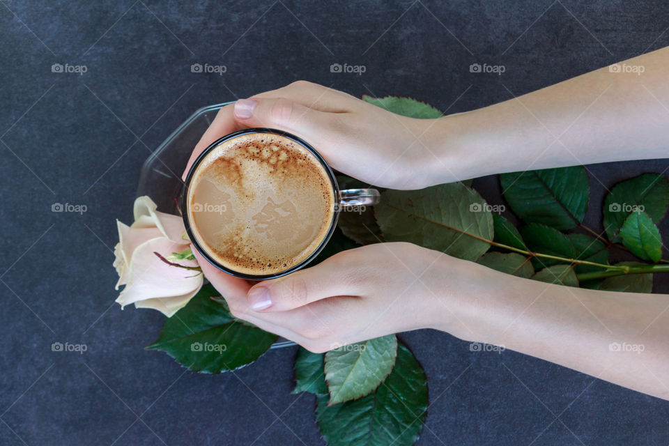 High angle view of coffee in cup