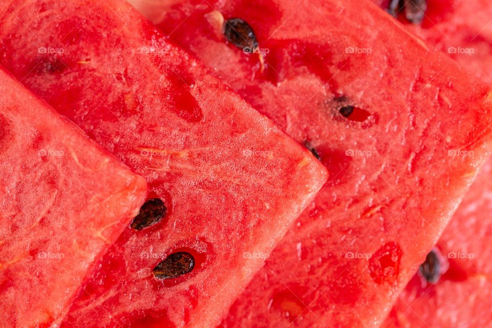 Juicy watermelon pieces macro closeup