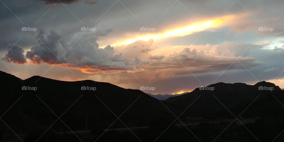 Colorful bolivan sunset over mountains