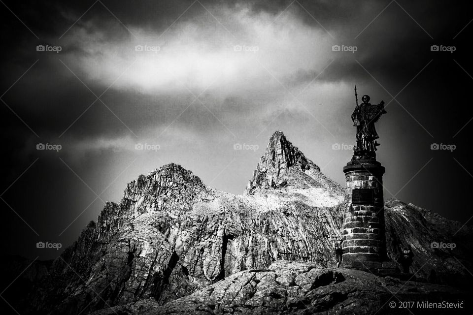 the Great St. Bernard Pass; lying on the ridge between the two highest mountains of the Alps, Mont Blanc and Monte Rosa. 