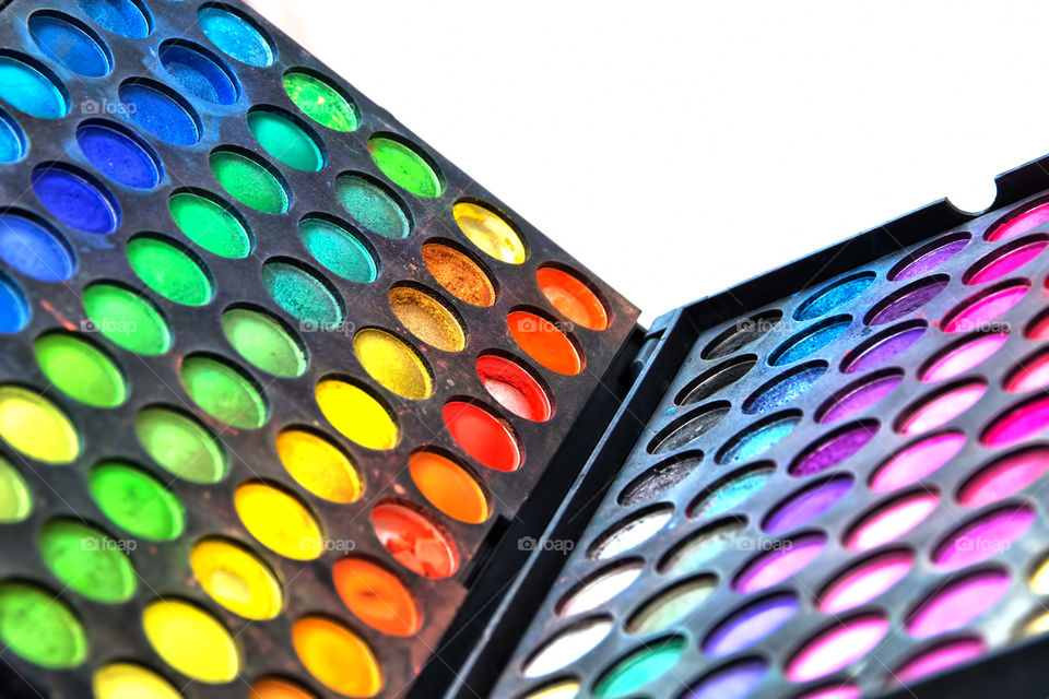 Close-up of multi colored eyeshadow kit