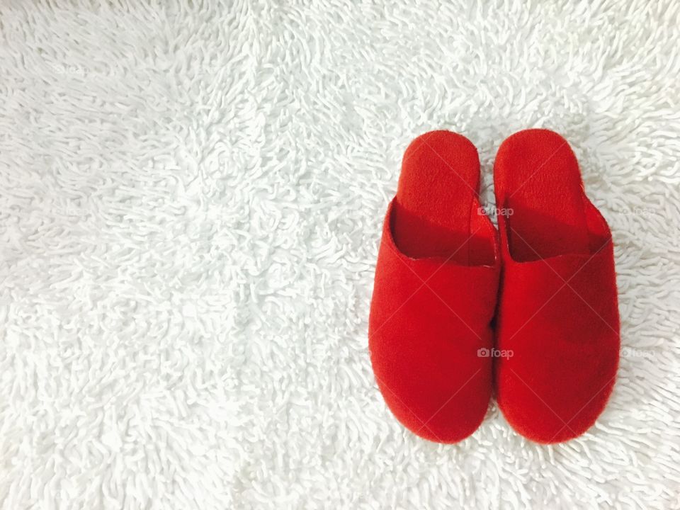 High angle view of red slipper