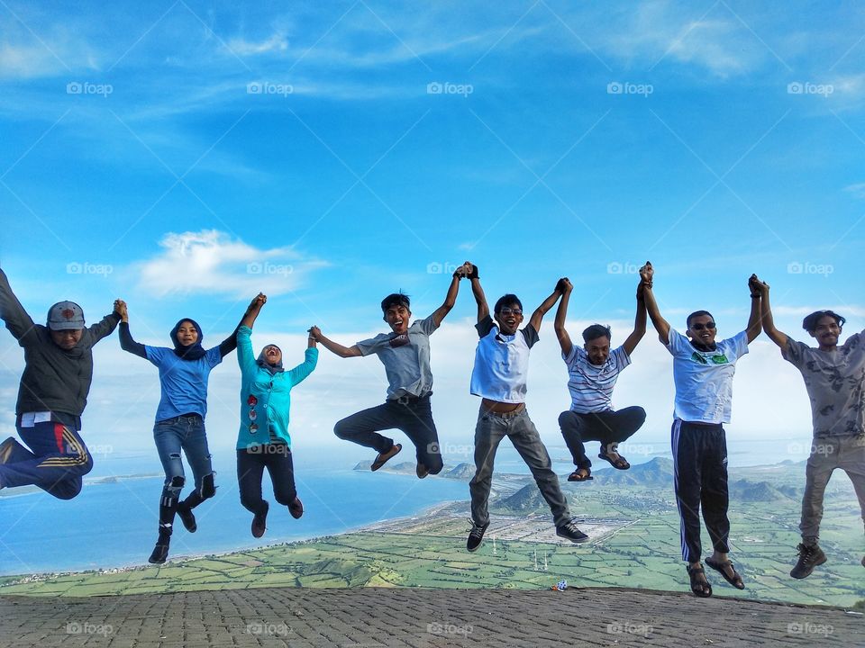happines friends jump action winter holiday