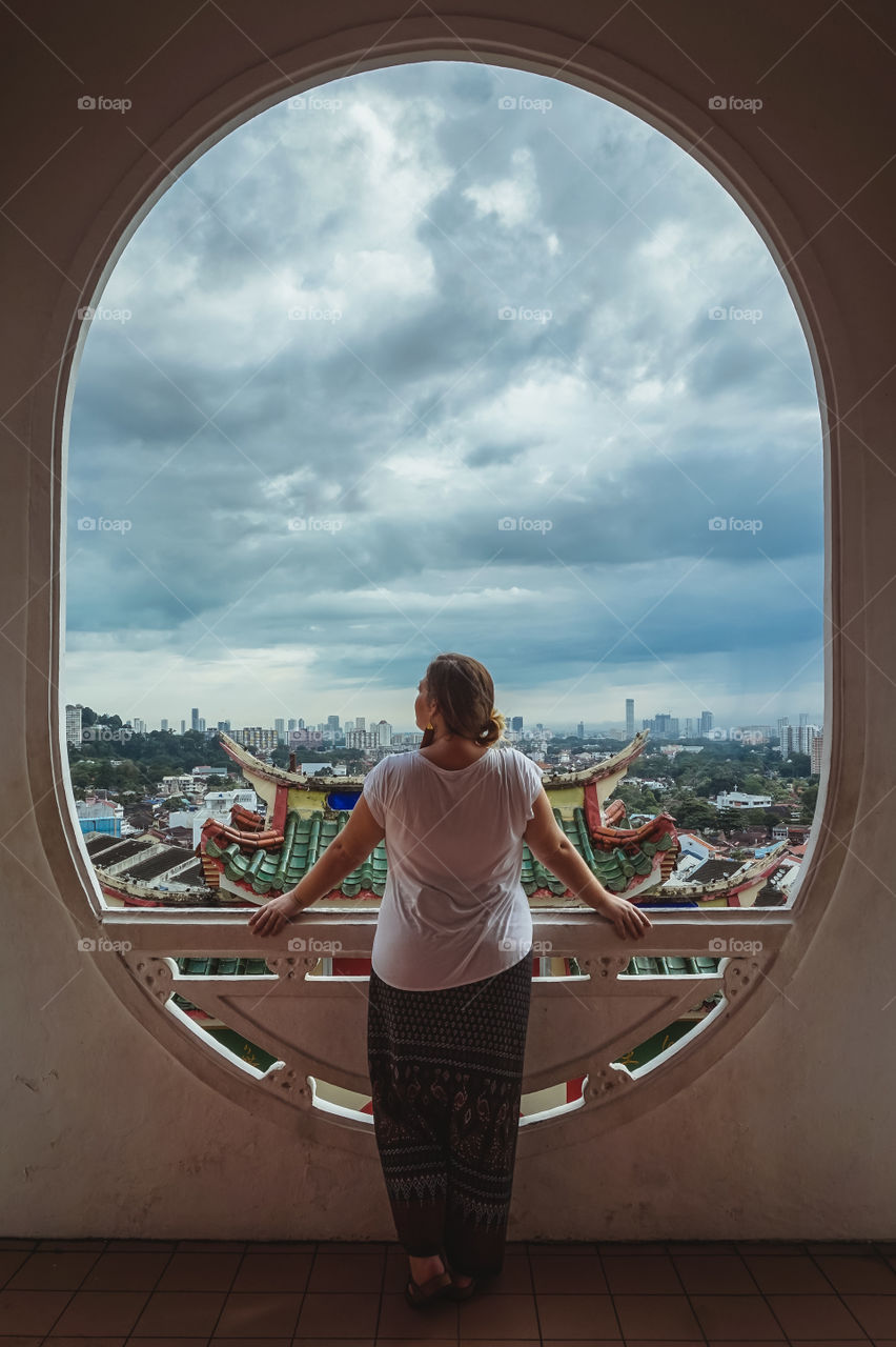 The view of George Town, Malaysia through a beautiful frame at Kek Lok Si Temple