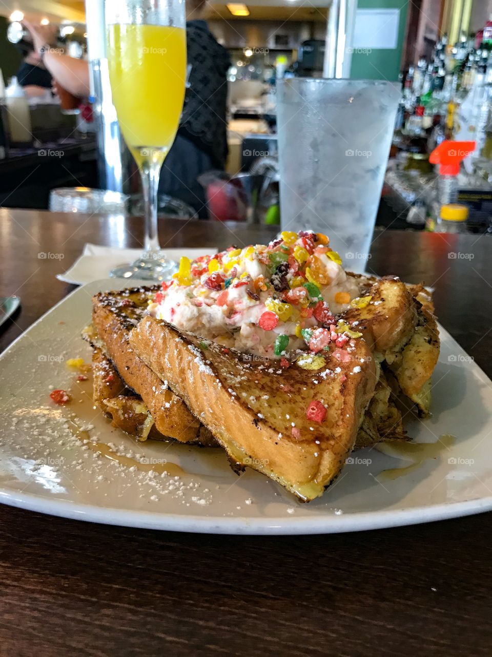 French Toast with Fruity Pebbles whipped cream 