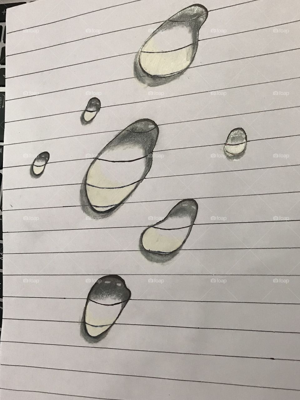 Water drop on paper by drawing