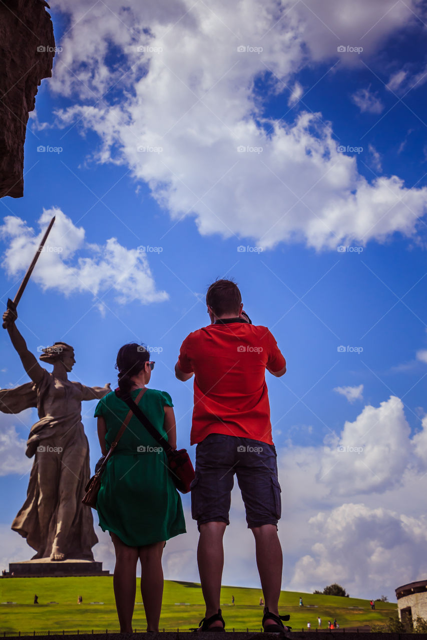 Tourists visiting Mamayev Kurgan