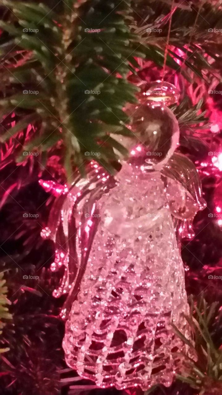 close up of crystal angel Christmas ornament
