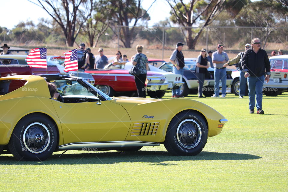 Classic cars yellow stingray 