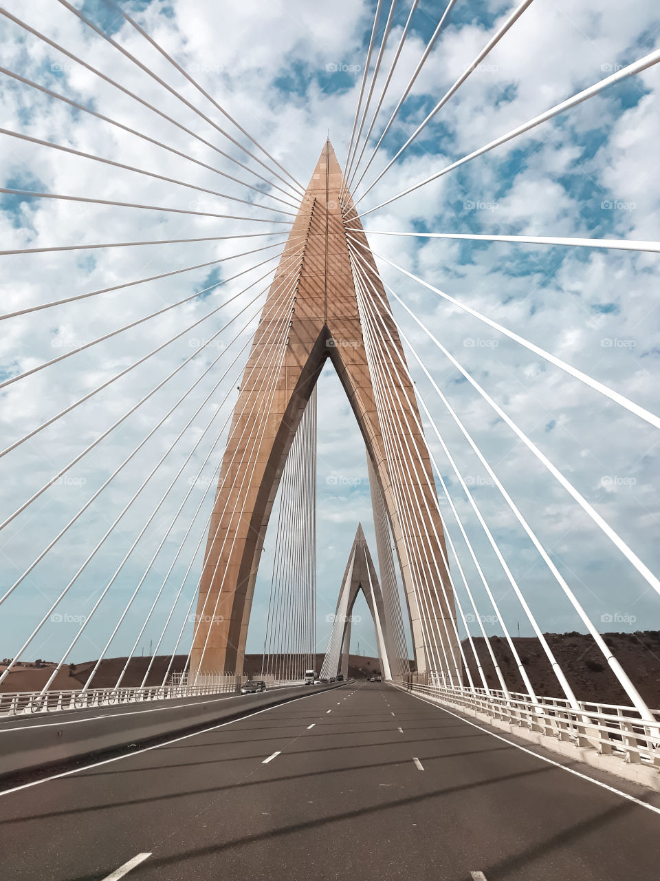The Mohammed VI Bridge is a cable-stayed bridge that spans the valley of the Bouregreg River near Rabat in Morocco.