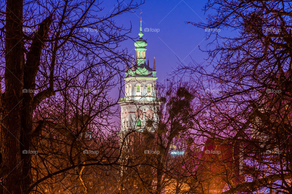 Lviv cityscape during the sunset