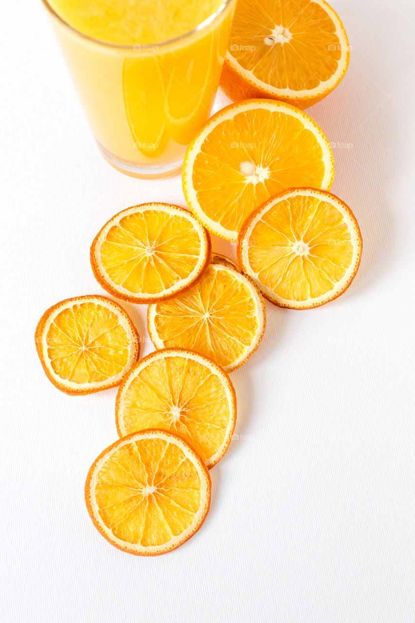 Sunny summer oranges and orange juice 