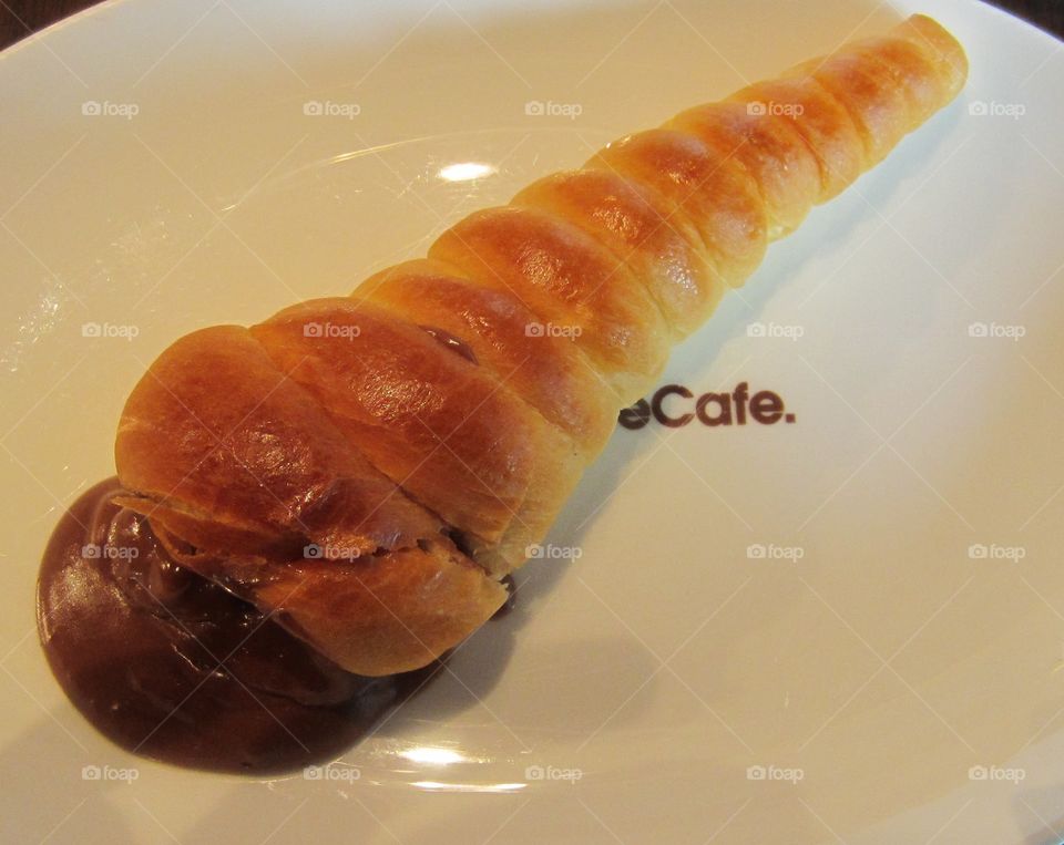 Chocolate Stuffed Coronet, Gourmet Pastry Dessert. Meiji 100% Chocolate Cafe, Tokyo, Japan