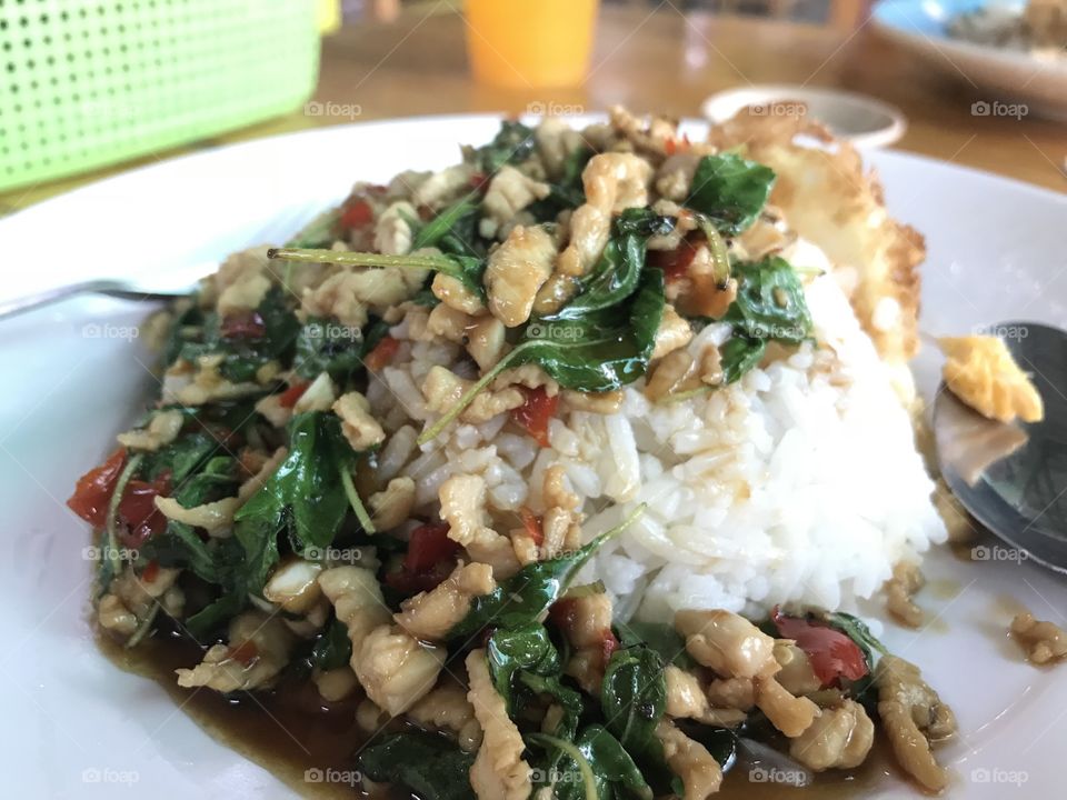 Chicken basil with rice