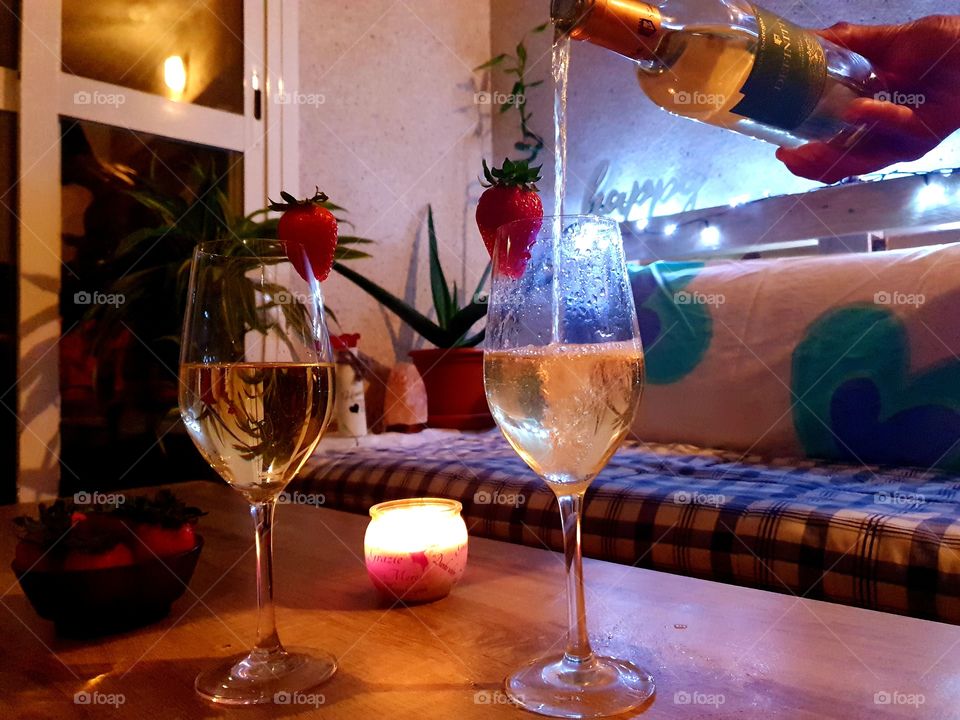 Wine#drink#beverage#bottle#atmosphere#lights#strawberries#chill#candle